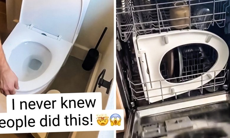 Man Sparks Tons of Comments by Putting Toilet Seat in the Dishwasher for “Easy Clean” Together With Dirty Plates