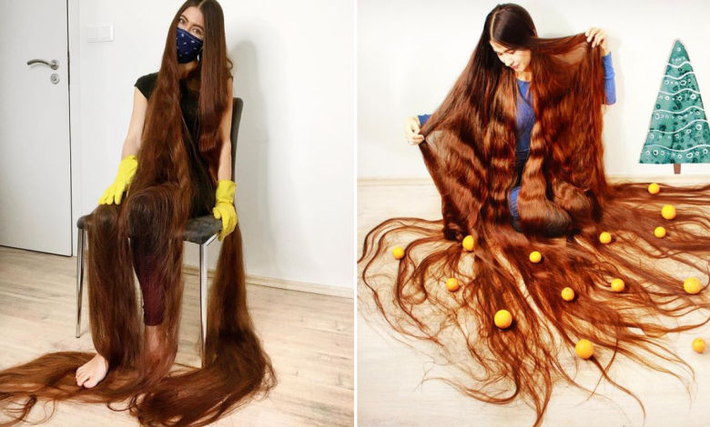 With 90 Inches Of Flowing Brown Locks This Real Life Rapunzel Has Hair Brushing The Ground Behind Her24